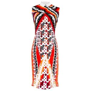 Peter Pilotto Red Abstract Print Tapestry Collared  Dress Size 4
